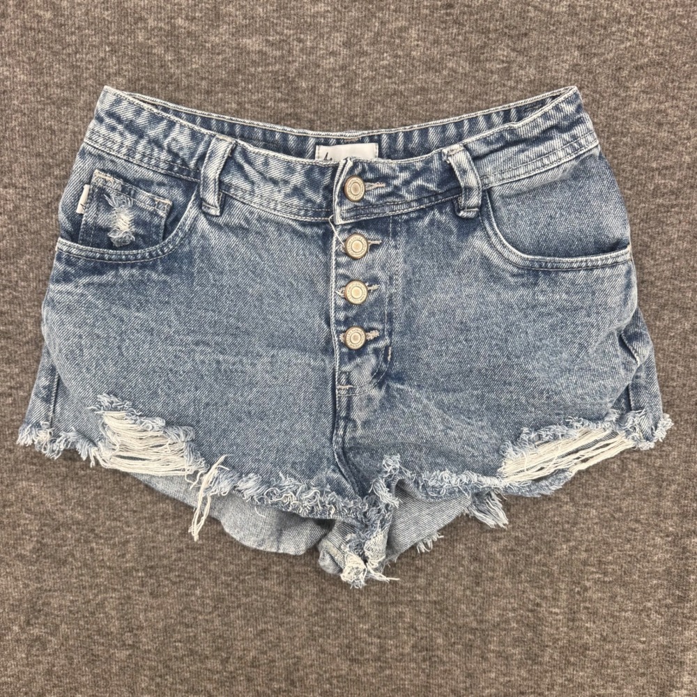 Alien Jeans Milan Womens High Waisted Distressed Denim Shorts‎ Blue Size 3